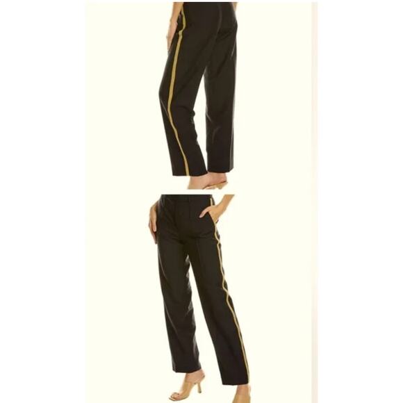 ZADIG VOLTAIRE PARIS POMELO BLACK tuxedo PANTS GOLD STRIPE 38 lined Ankle NEW - Picture 1 of 6